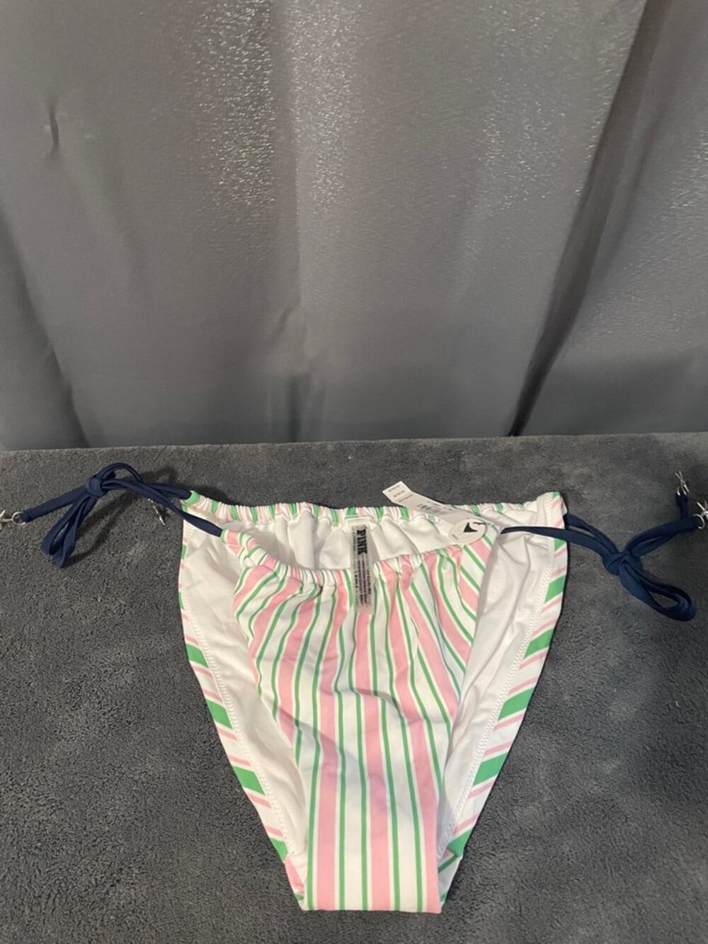 PINK Cheeky NWT Striped Pink & Green Tie-Side Bikini Bottom